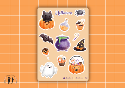 Planche de stickers olographique thème halloween - feuille autocollants pour carnet bullet journal stickers scrapbook décoration créative