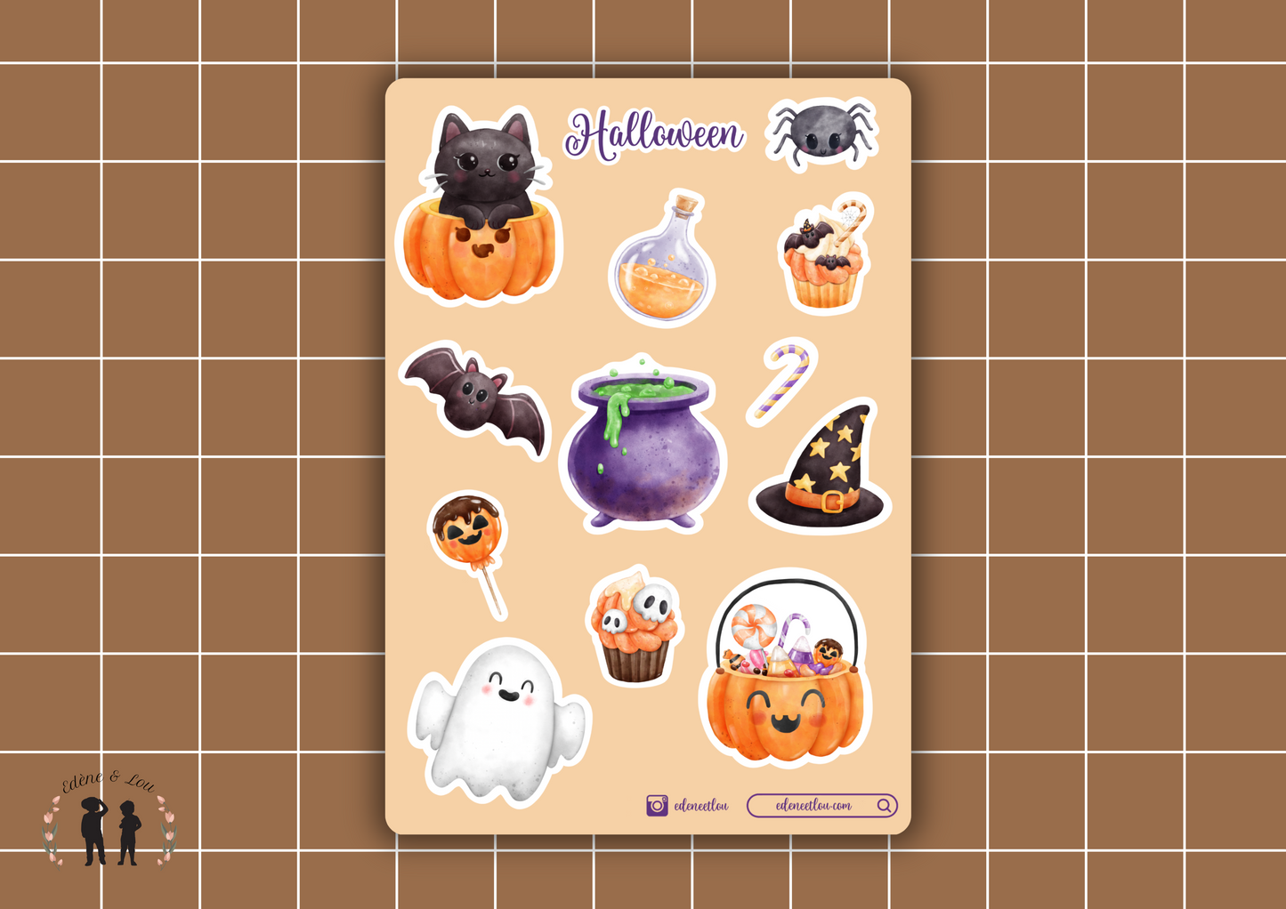 Planche de stickers olographique thème halloween - feuille autocollants pour carnet bullet journal stickers scrapbook décoration créative