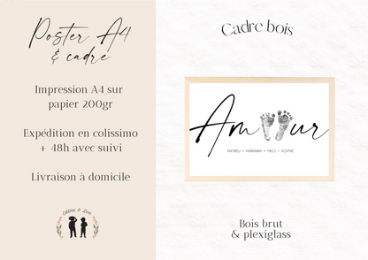 Affiche minimaliste "Amour" empreintes pieds bébé personnalisée