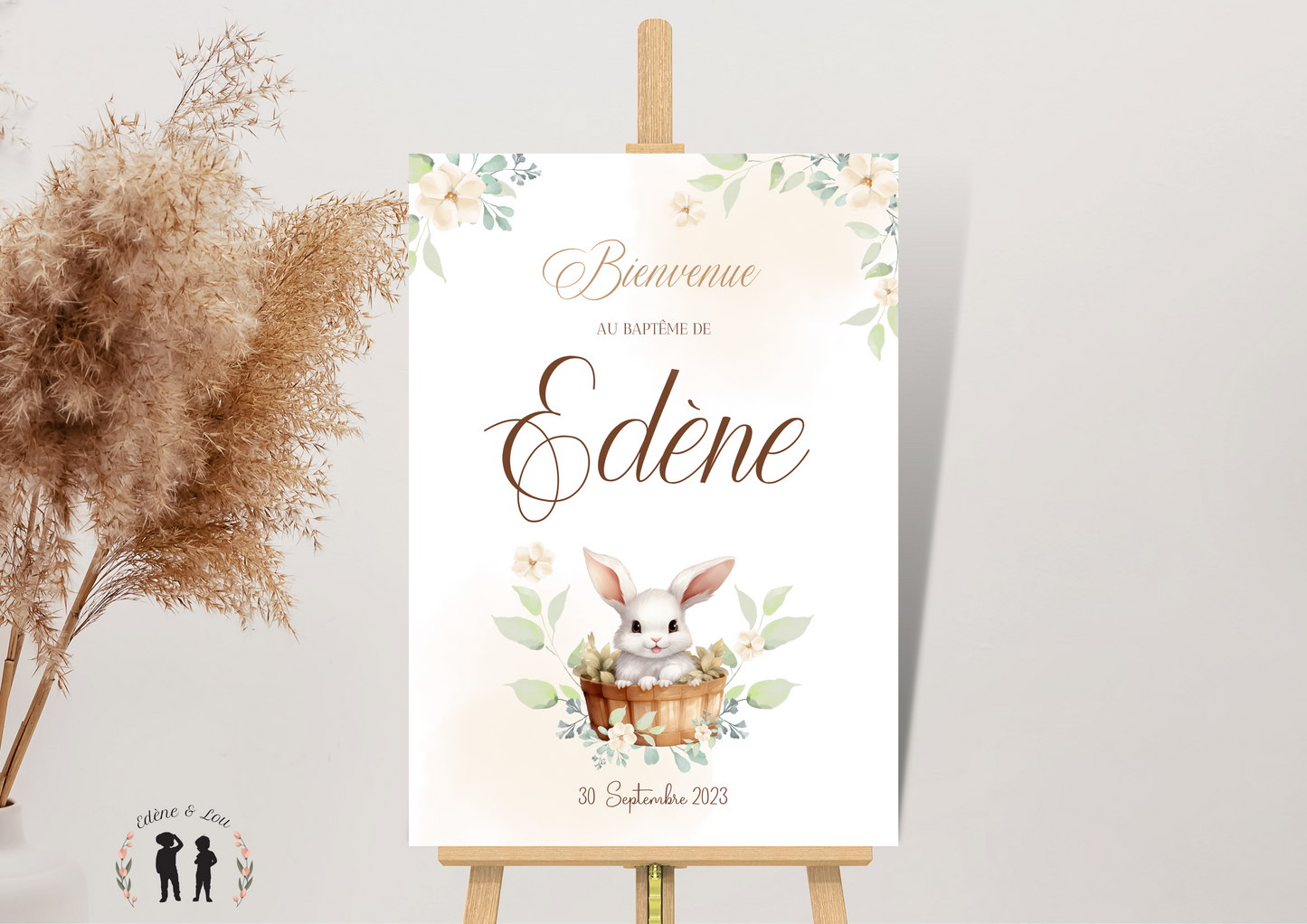 affiche bienvenue personnalisée lapin panier - anniversaire baptême