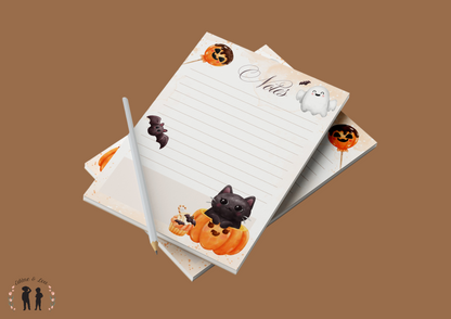 Bloc note 14x10cm 32 feuilles thème halloween - papeterie créative- chat noir, citrouille, fantôme - mémo