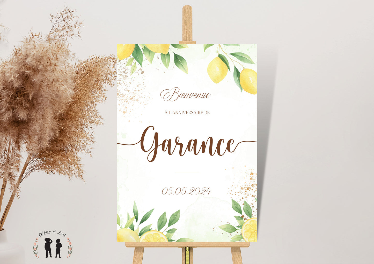 affiche bienvenue personnalisée Citron - anniversaire baptême - citrons feuilles - bébé et enfant - pdf ou imprimée