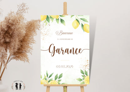 affiche bienvenue personnalisée Citron - anniversaire baptême - citrons feuilles - bébé et enfant - pdf ou imprimée