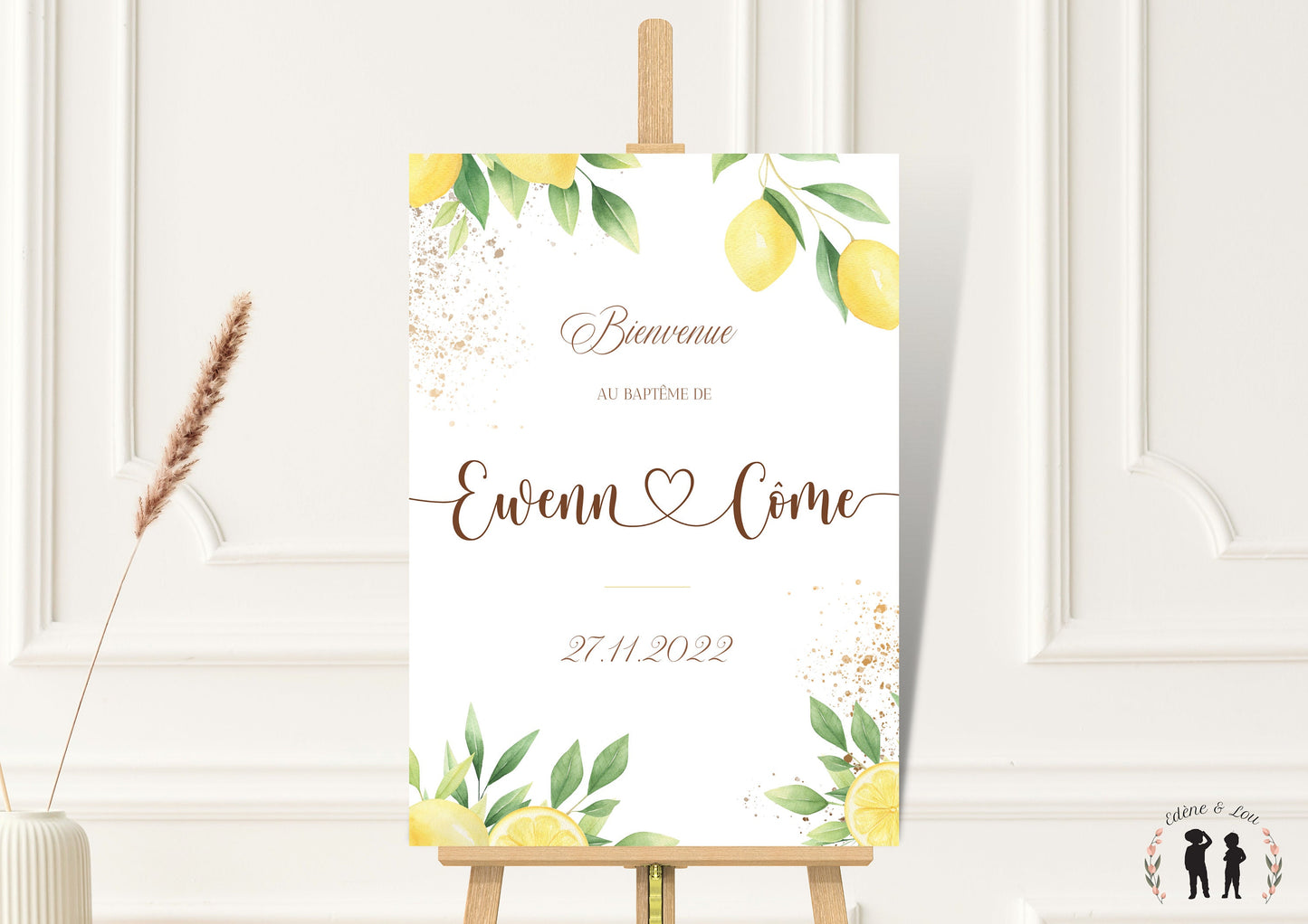 affiche bienvenue personnalisée Citron - anniversaire baptême - citrons feuilles - bébé et enfant - pdf ou imprimée