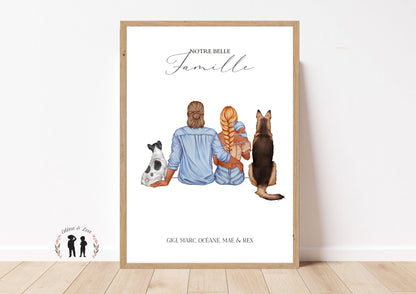 Affiche de famille - portrait de famille personnalisé - couple, parents, enfants, chien - pdf ou imprimée