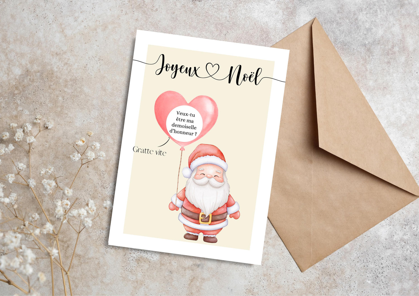 Carte à gratter annonce personnalisée - père Noël - grossesse, papa, mamie, tata, papi, mariage, cadeau - pastilles à gratter dorées