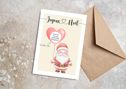 Carte à gratter annonce personnalisée - père Noël - grossesse, papa, mamie, tata, papi, mariage, cadeau - pastilles à gratter dorées