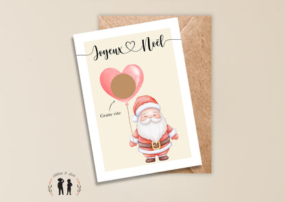 Carte à gratter annonce personnalisée - père Noël - grossesse, papa, mamie, tata, papi, mariage, cadeau - pastilles à gratter dorées