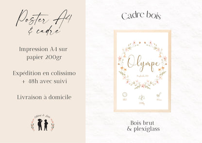 Lot de 3 affiches - affiche de naissance personnalisée fleurs boho - affiche décorative trio - cadeau de naissance bébé - pdf ou imprimée