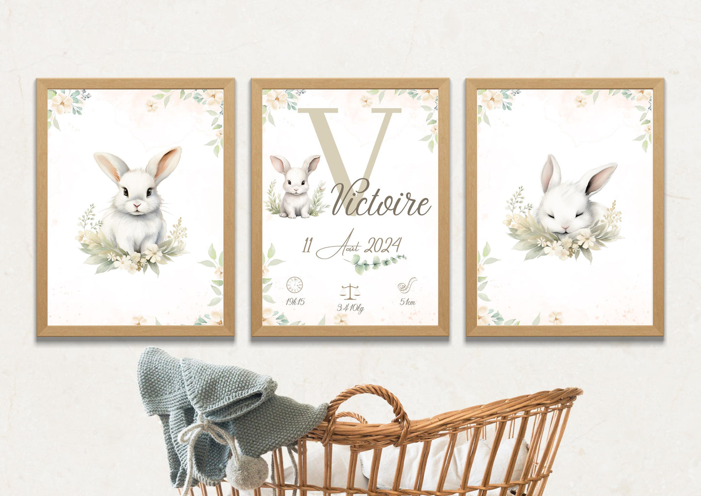 Lot de 3 affiches - affiche de naissance personnalisée safari - affiche décorative trio - cadeau de naissance bébé - pdf ou imprimée