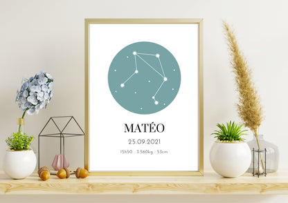 Affiche personnalisée zodiac minimaliste signe astrologique constellation