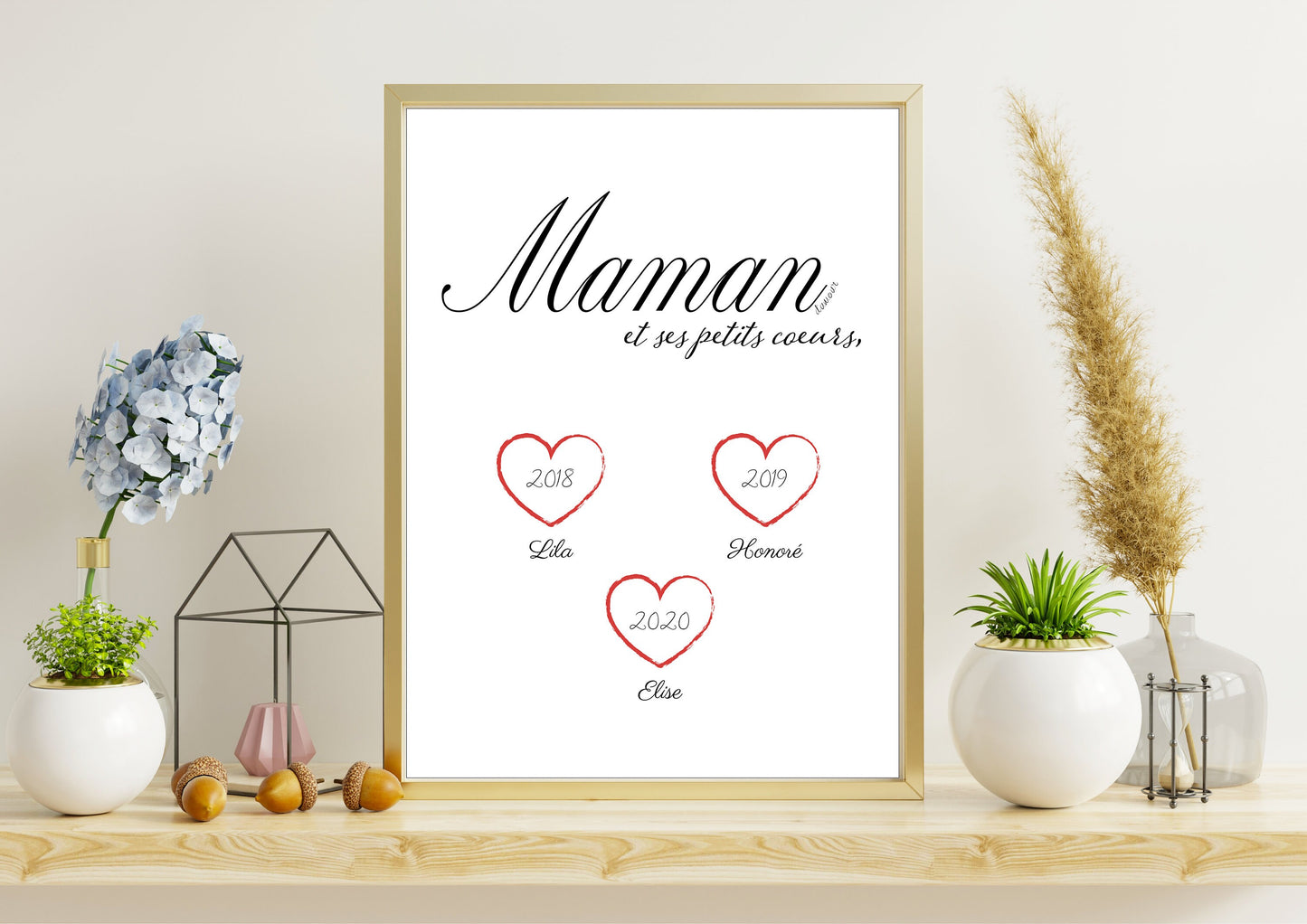 Affiche personnalisée Maman d'amour et ses petits coeurs