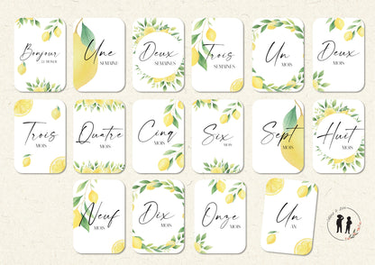 Cartes étapes bébé la première année de bébé - de la naissance à 1an - fruits : citrons - 16 cartes