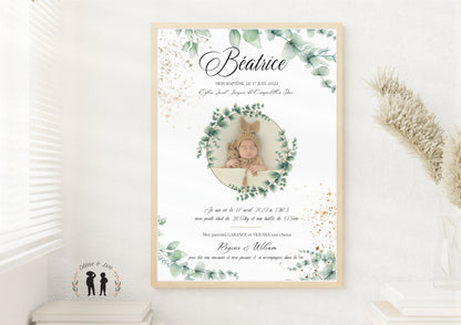 affiche personnalisée baptême eucalyptus - bébé et enfant