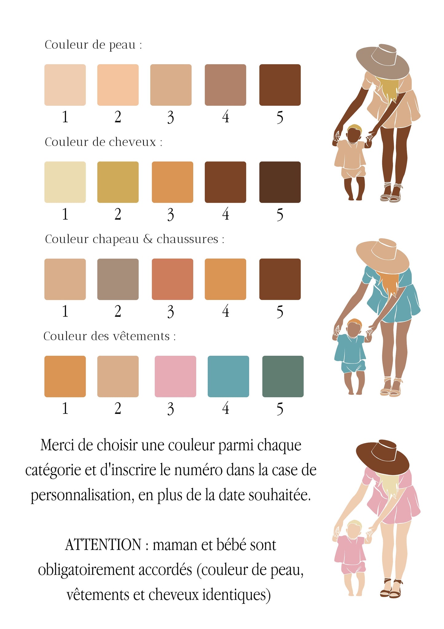 Affiche maman et bébé personnalisée - prénom coeur & date - maman enfant