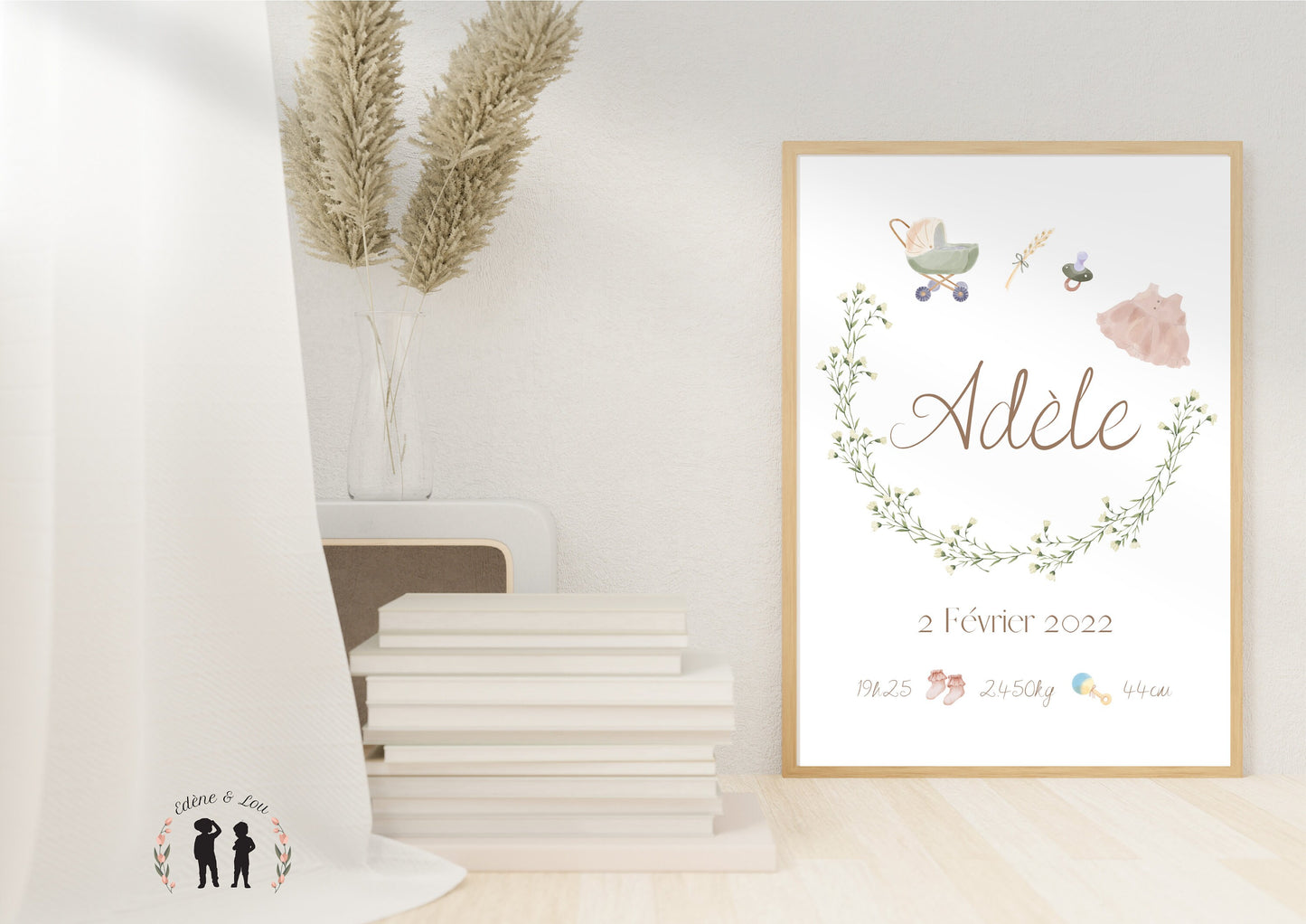 Affiche de naissance personnalisée Boho baby clothes