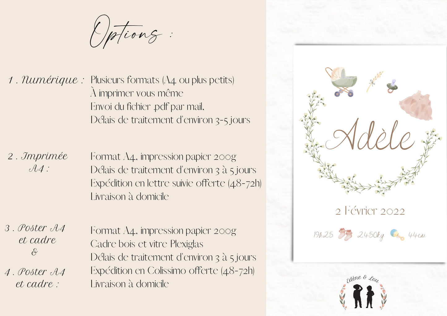 Affiche de naissance personnalisée Boho baby clothes