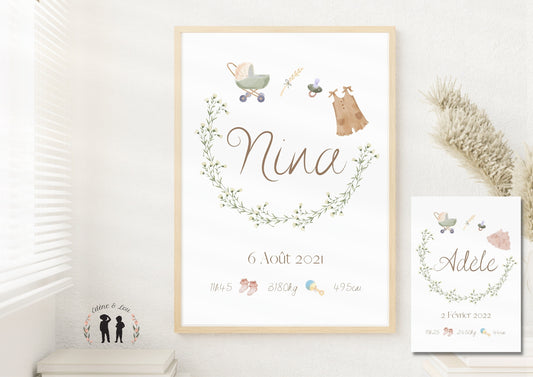 Affiche de naissance personnalisée Boho baby clothes