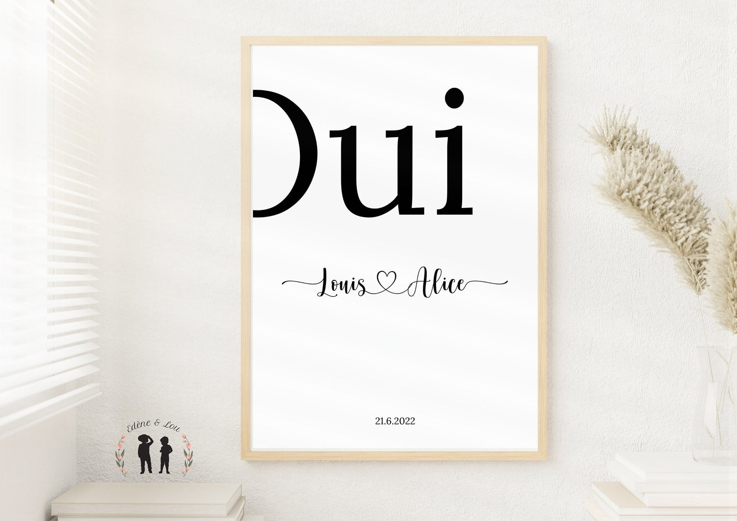 Affiche couple mariage souvenir "oui" coeur & date