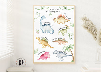 Affiche ludique le monde des dinosaures