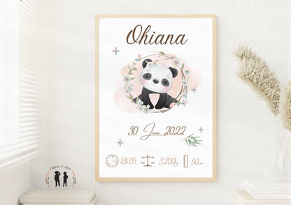 Affiche de naissance personnalisée Panda