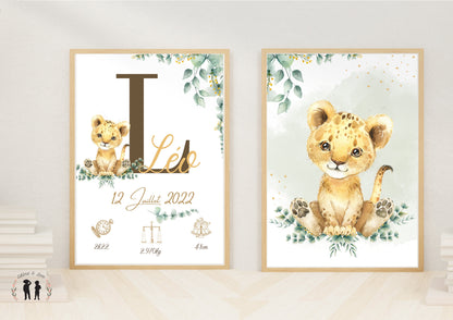 Affiche décorative lionceau et eucalyptus chambre bébé et enfant