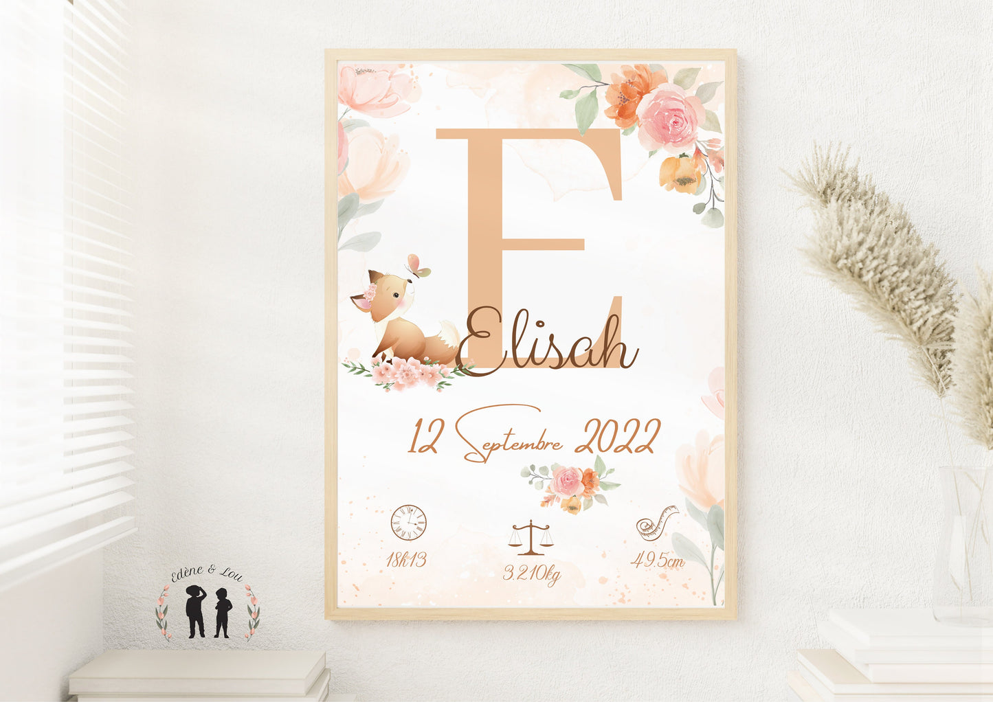 Affiche de naissance personnalisée Renard fleur