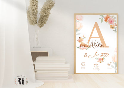 Affiche de naissance personnalisée Renard fleur