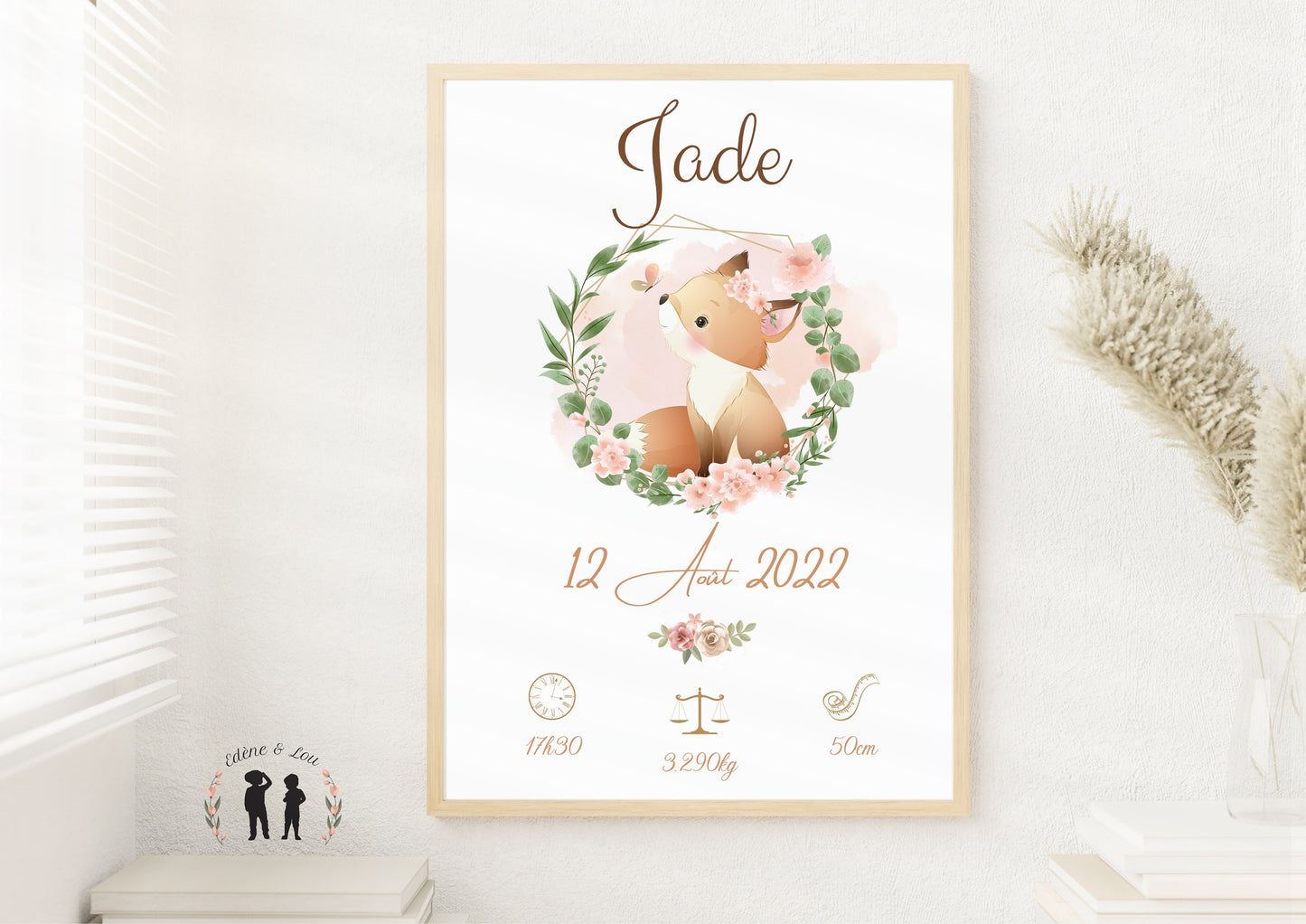 Affiche de naissance personnalisée Renard fleur