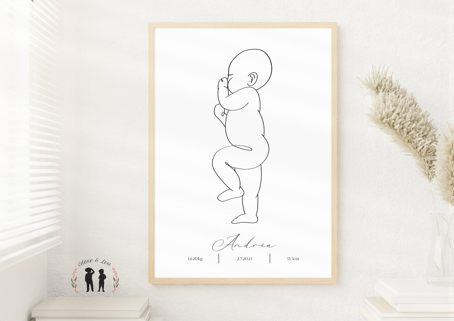 Affiche de naissance personnalisée bébé LineArt  - boho, minimaliste