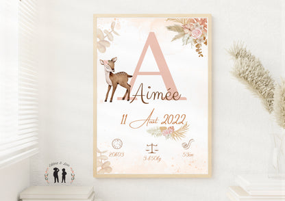 Affiche de naissance personnalisée biche