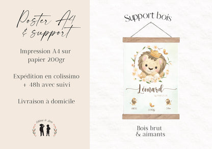 Affiche de naissance personnalisée Lion