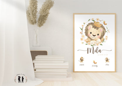 Affiche de naissance personnalisée Lion