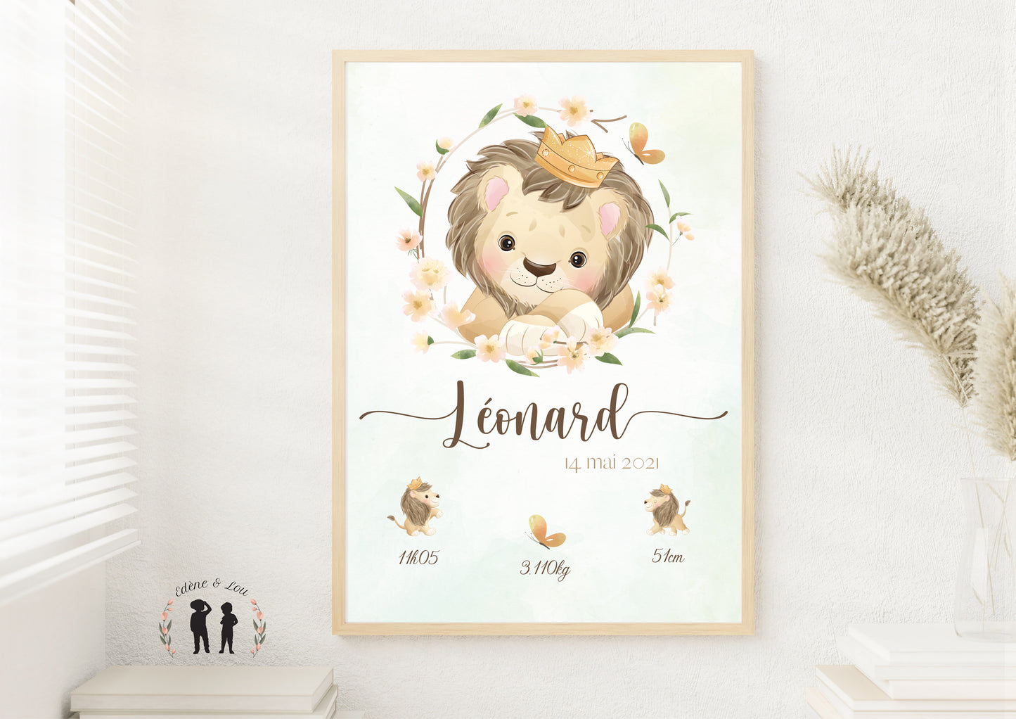 Affiche de naissance personnalisée Lion