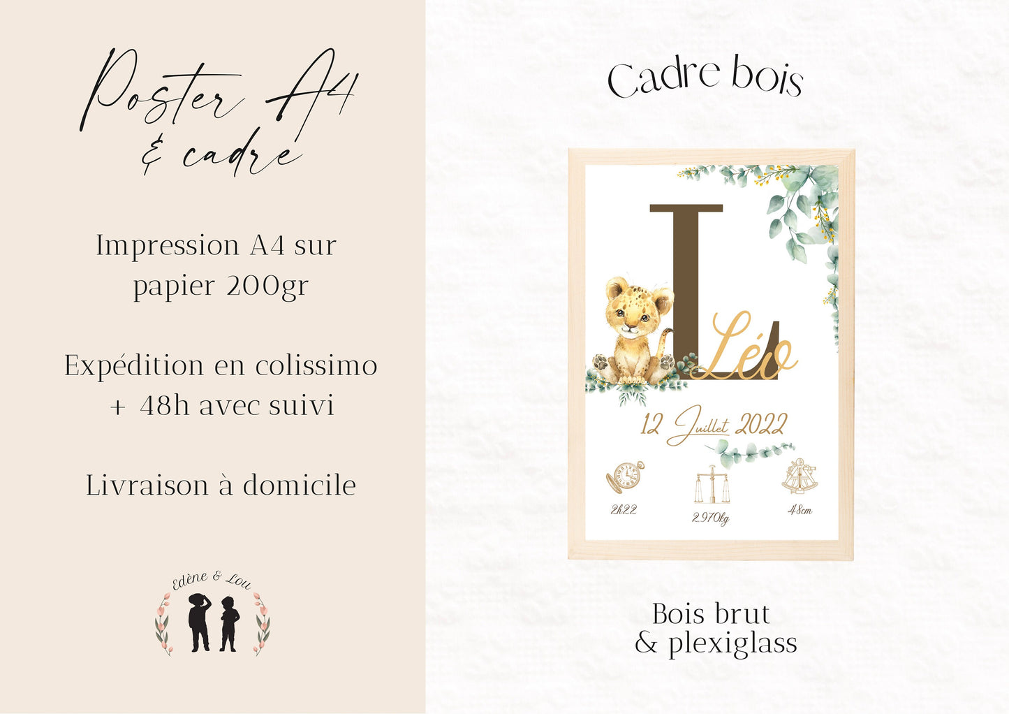 Affiche de naissance personnalisée bébé Lionceau