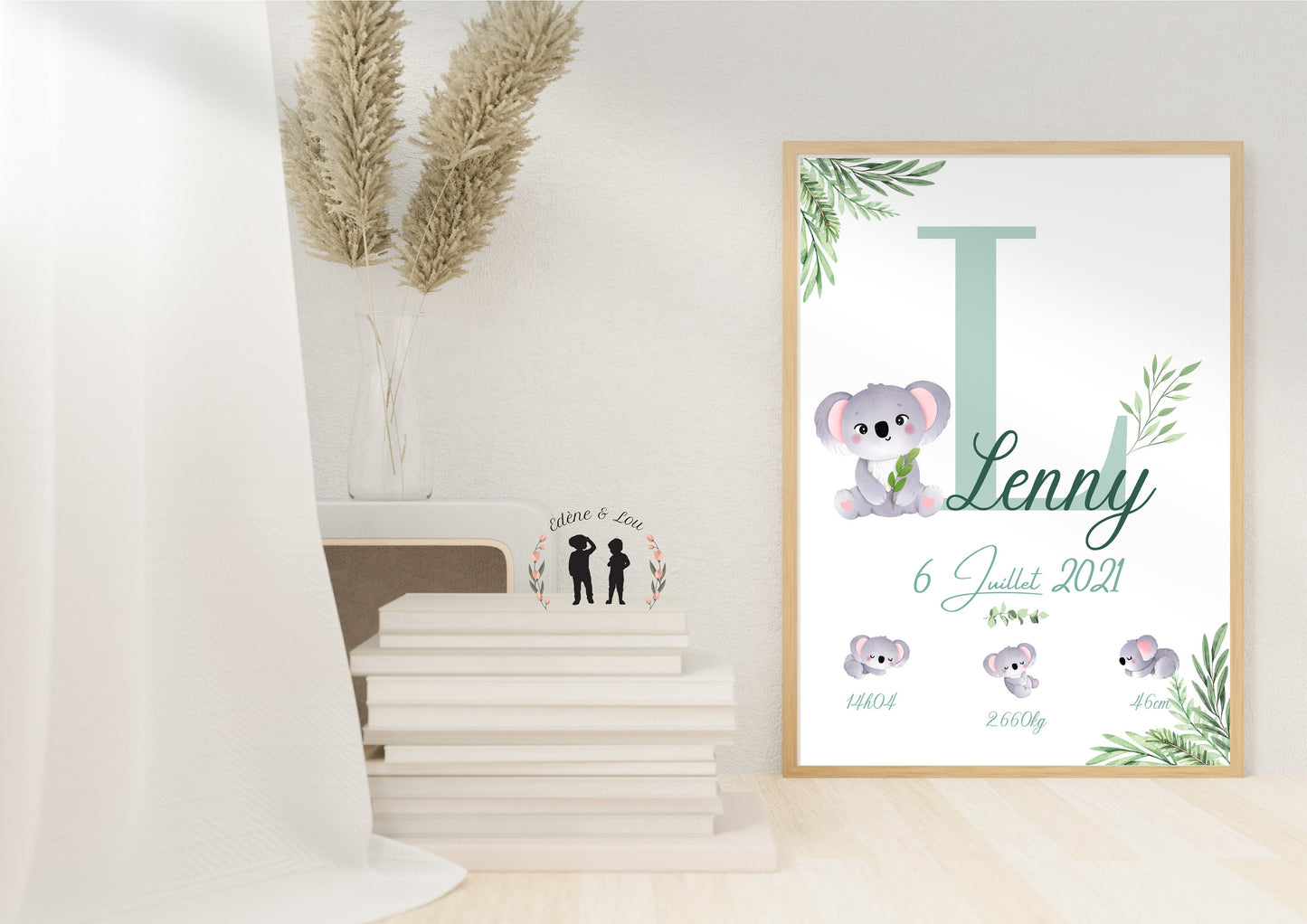 Affiche de naissance personnalisée Koala - taupe ou bleu