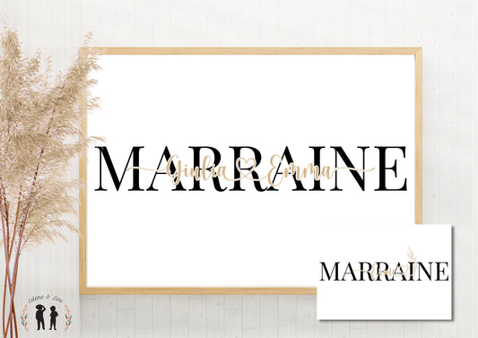 Affiche Marraine personnalisée - affiche décoration prénom, coeur - minimaliste ou pampas