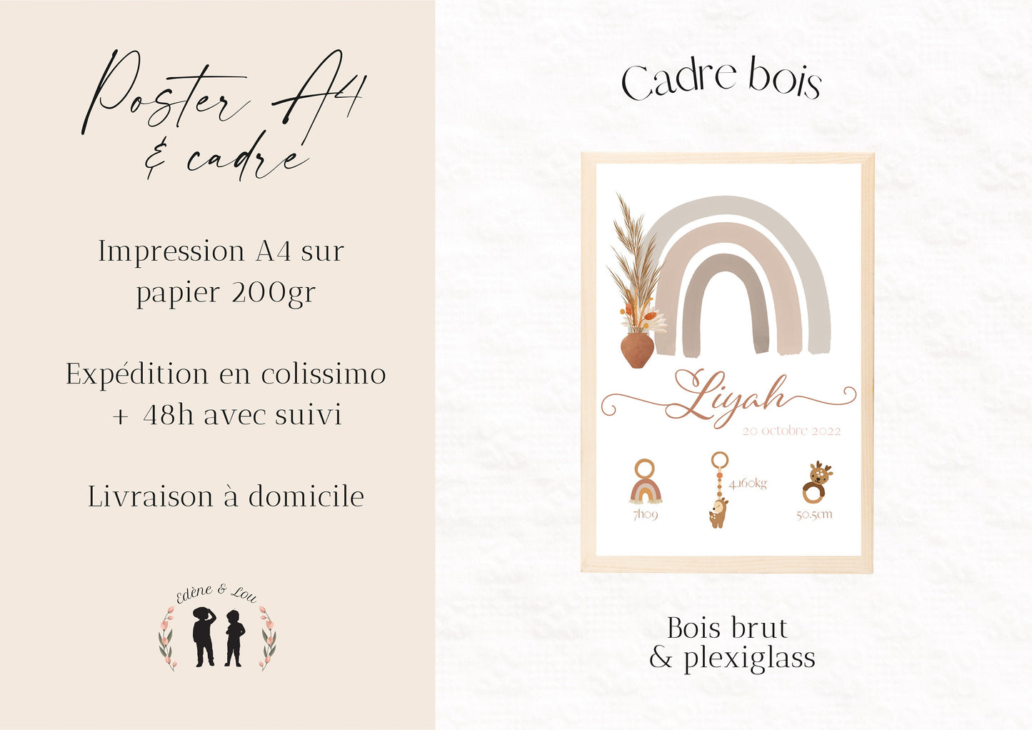 Affiche de naissance Arc-en-ciel taupe boho personnalisée