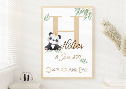 Affiche de naissance personnalisée Panda