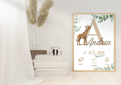 Affiche de naissance personnalisée Girafe