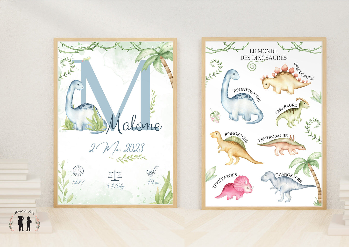 Affiche de naissance personnalisée dinosaure