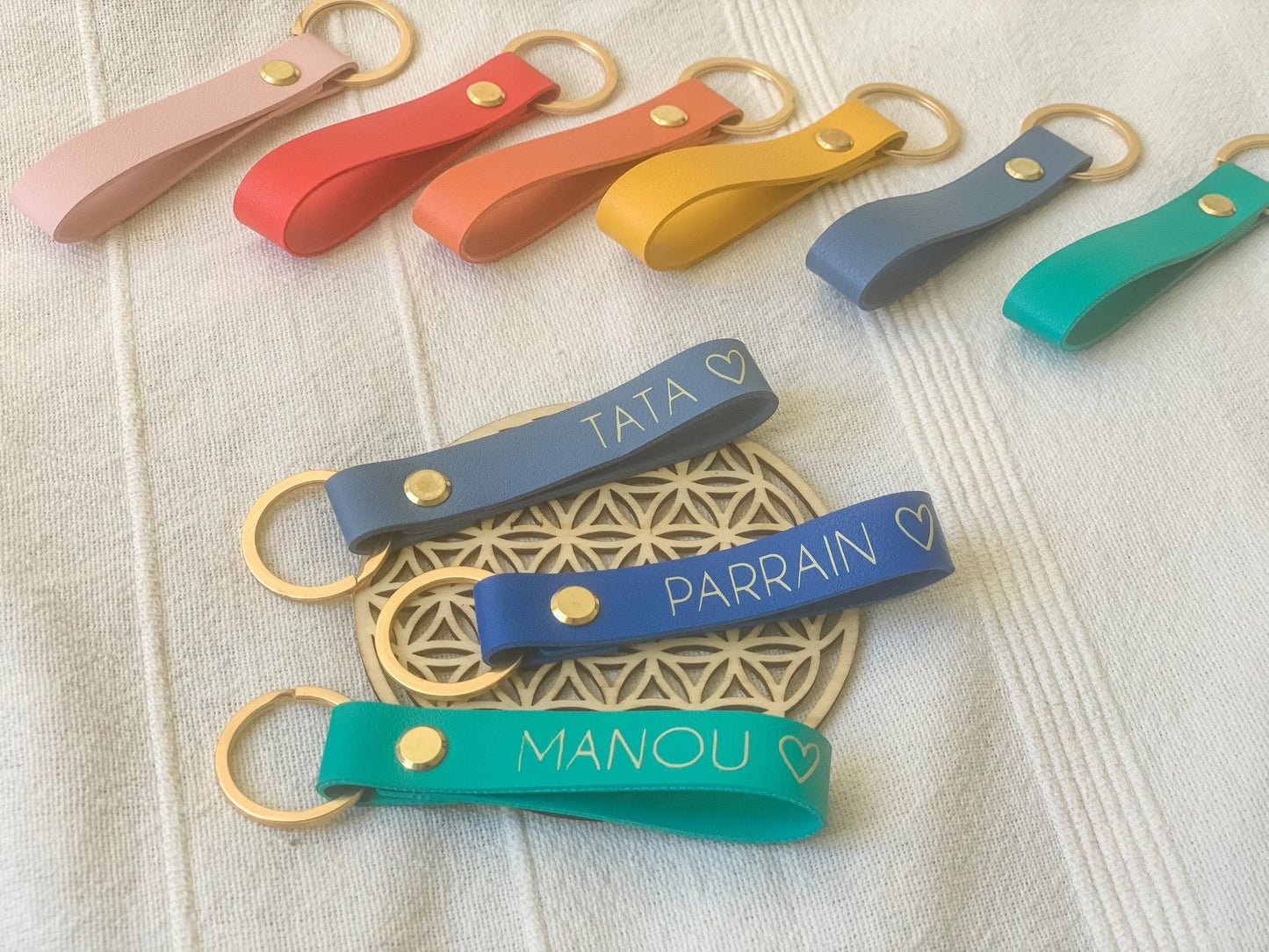 Porte clés personnalisé en Cuir PU - porte clefs, famille - cadeau - papa, maman, papi, mamie, tonton, tata, parrain, marraine