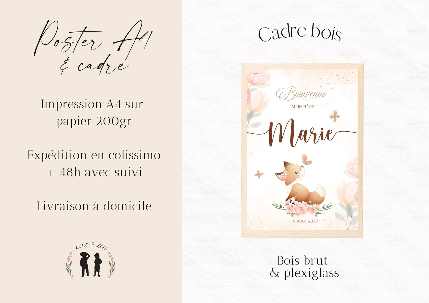 Affiche personnalisée Bienvenue baptême, anniversaire ou Baby Shower "Renard"