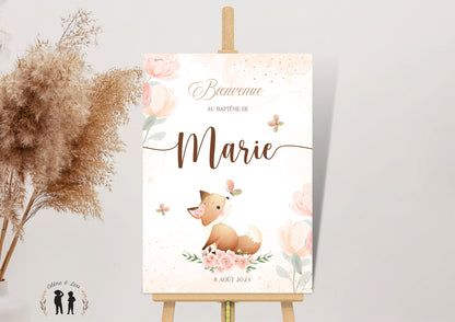 Affiche personnalisée Bienvenue baptême, anniversaire ou Baby Shower "Renard"