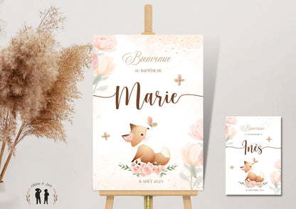 Affiche personnalisée Bienvenue baptême, anniversaire ou Baby Shower "Renard"