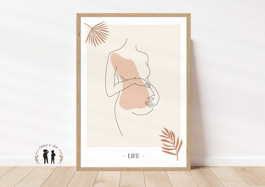 Affiche décorative minimaliste boho femme enceinte maman LineArt