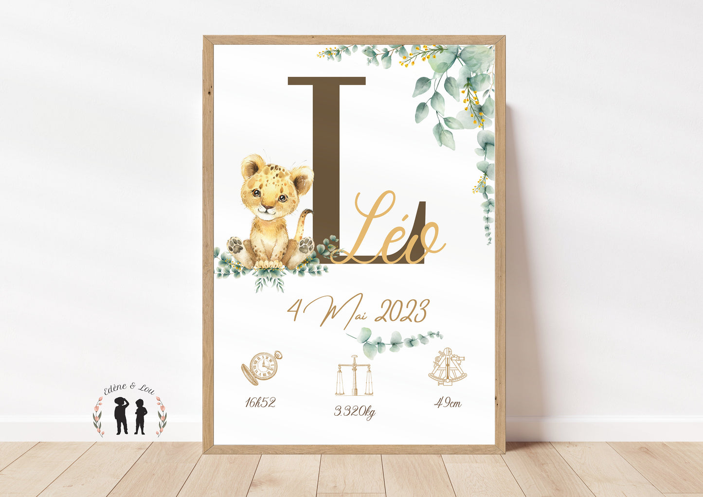 Affiche de naissance personnalisée bébé Lionceau