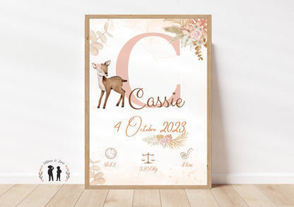 Affiche de naissance personnalisée biche