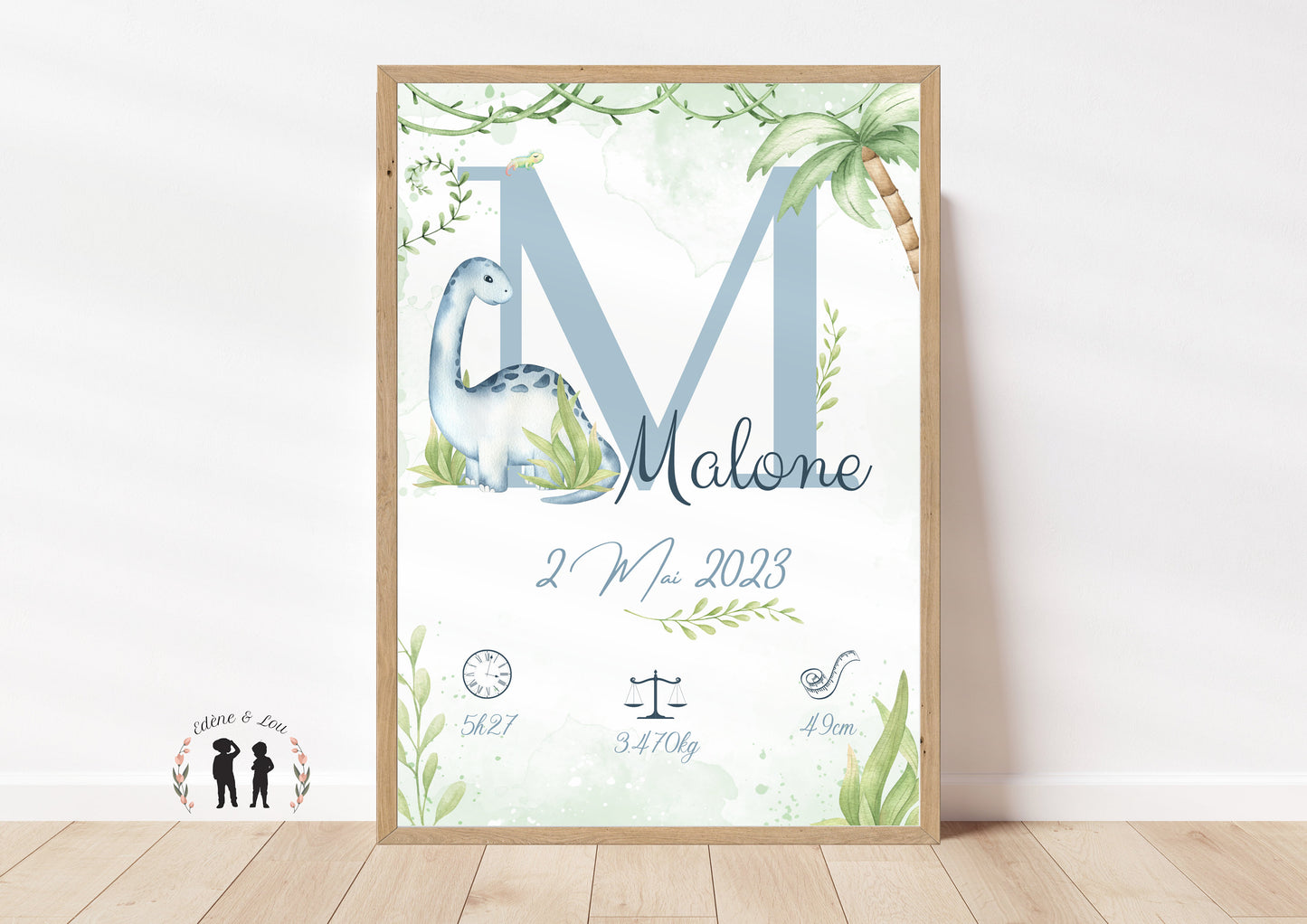 Affiche de naissance personnalisée dinosaure