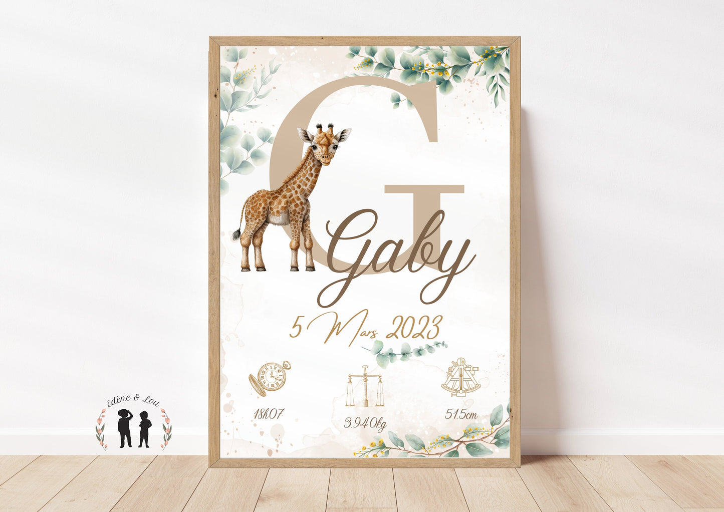 Affiche de naissance personnalisée Girafe